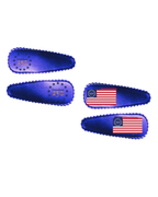Four blue hair clips with American flag designs on a white background