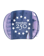 Pencil sharpener with 'Freedom 250' text and star design on a white background