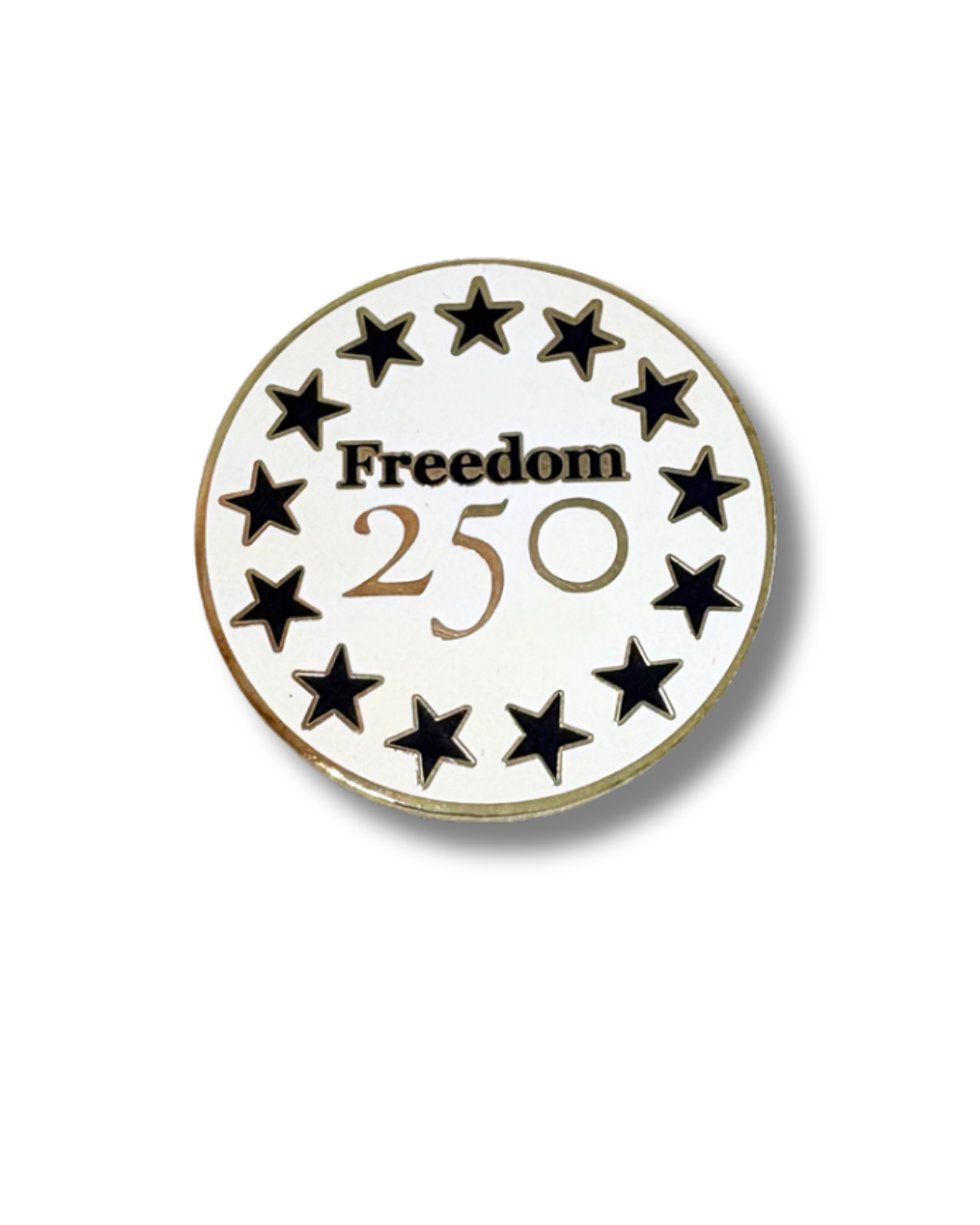 Pin with 'Freedom 250' text and star design on a white background