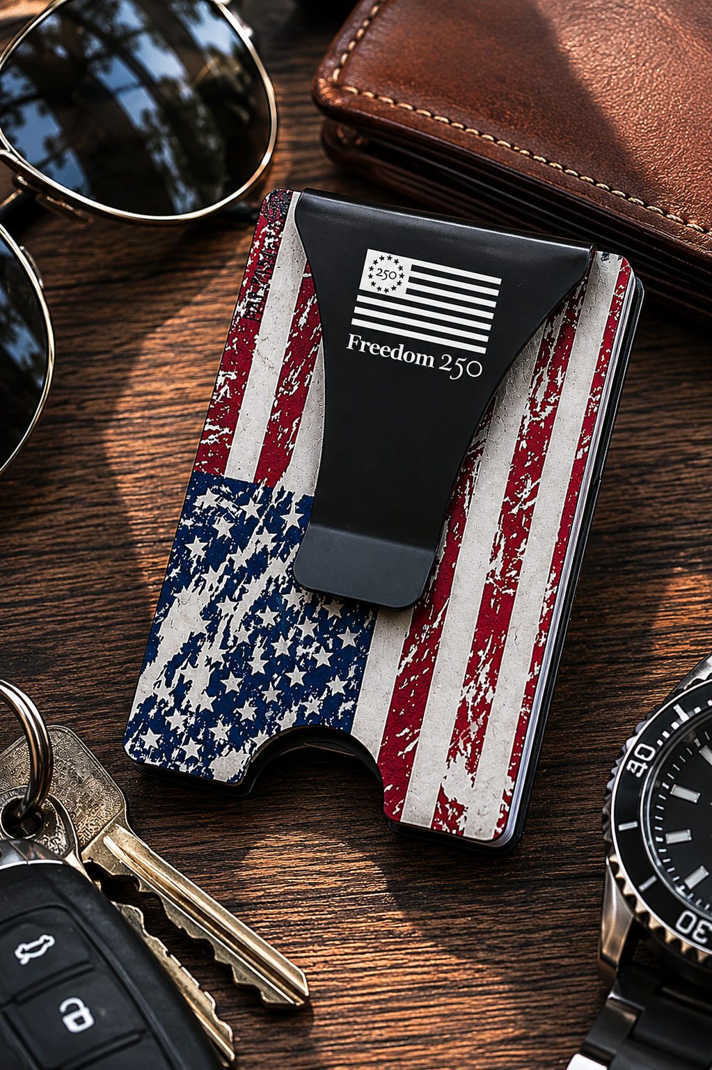 Freedom 250 Smart Wallet w/ Flag on Clip