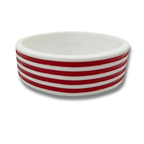 Ceramic bowl with red and white stripes on a white background